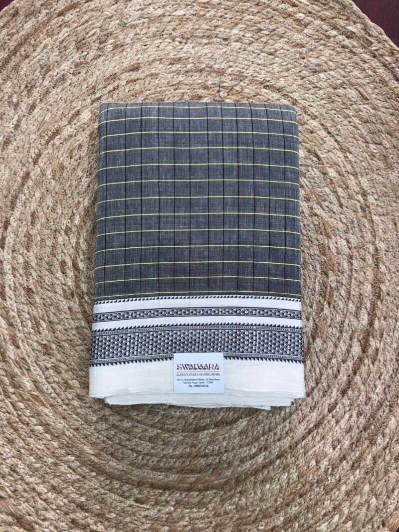 Charcoal Gray Ilkal Saree with White and Black Border